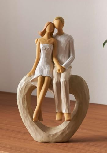 Dekoleidenschaft Dekofigur Liebespaar aus Polyresin, 22 cm hoch, Pärchen sitzend auf Herz, Skulptur, Dekoherz