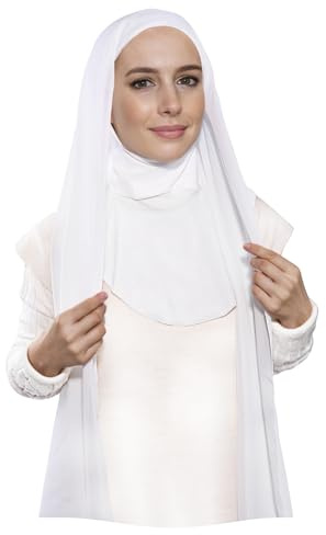 Lina & Lily premium chiffong ninja omedelbar hijab halsduk sydd jersey keps halsskydd full täckning, Vitt, one size