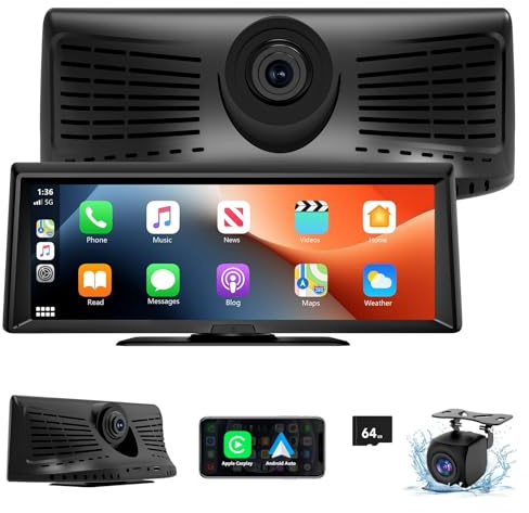 8.1 Portable Wireless Carplay Screen for Car, 2K Dash Cam & 1080P Backup Camera, Touchscreen Car Stereo with Apple Car Play/Android Auto, GPS, Bluetooth, Mirror Link, Voice Control for All Vehicles