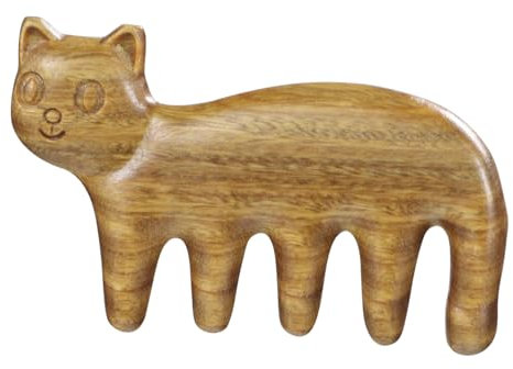 HOODANCOS Scalp Massager Comb, Cat Shape Wooden Wide Tooth Comb for Head and Body Meridian Massage, Suitable for Adults and Children