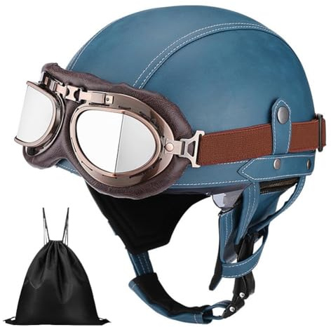 Uueybsg Deutsche Retro Motorrad Halbhelme, Leder Vintage Jethelm mit Visier Halbschalenhelm mit ECE, Motorradhelm Cruiser Chopper Roller Mofa Moped Scooter Helm für Erwachsene Herren Damen