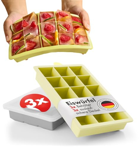 Blumtal Eiswürfelformen Silikon 3er Set - 15er Eiswürfelform mit Deckel - BPA-freie Silikon Eiswürfelform - Ice Cube Tray lebensmittelecht - Ice Tray - Grau + Grau + Gelb