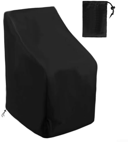 Fundas para sillas de jardín, impermeables, resistentes, de tela Oxford 210D, para exteriores, apilables, con cordón, para jardín, césped, sillas apilables, color negro (65 cm + bolsas de