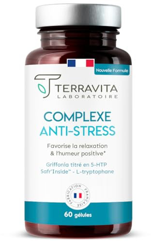 Complexe ANTI-STRESS | Safran Breveté 30mg + Griffonia 5-HTP + L-Tryptophane | Réduction du Stress et de l’Anxiété | Relaxation sans Somnolence | 60 Gélules | Made in France | Terravita
