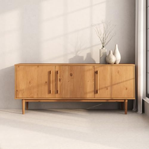 IDIMEX Sideboard TECCA mit 3 Türen aus Massivholz, Eiche Farben – Wohnzimmermöbel im Mid Century-Style mit verstellbaren Einlegeböden und hohen Füßen
