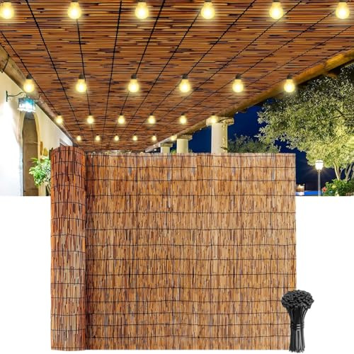 Rotoli di recinzione per la privacy in bambù, 1,5 x 5 m, per uso esterno, blocco solare, divisore decorativo con 2 opzioni di altezza da 6 piedi