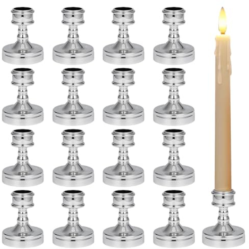 DELORIGIN 24 Stück Silberner Kegelkerzenhalter 2.8(1) cm Kunststoff Kerzenständer Tischdekoration Säulenkerzenhalter Für Weihnachtshochzeitsdekoration