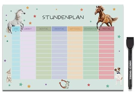 FloraVigo stundenplan magnetisch,stundenplan abwischbar, Dinosaurier-Muster, Stift mit Klebebandpinsel, wiederbeschreibbar, geeignet für Kühlschrank und Whiteboard, Geschenk zum Schulanfang