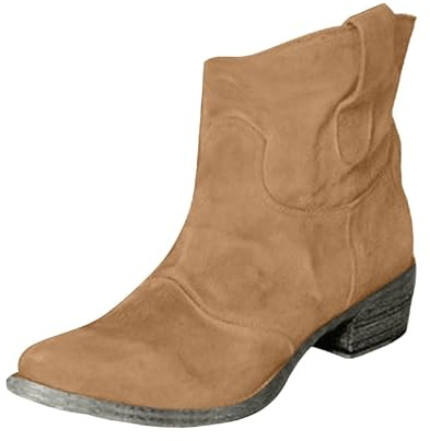 Generisch Botines Occidentales para Mujer de Ante Impermeable Estilo Vaquero Botas Retro para Mujer
