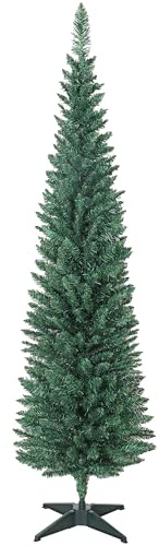 HOMCOM Árbol de Navidad Estrecho 180 cm, Árbol de Navidad Artificial con 321 Ramas, Soporte Metálico, Fácil de Montar, Decoración para Interior, Hogar, Oficina, Verde