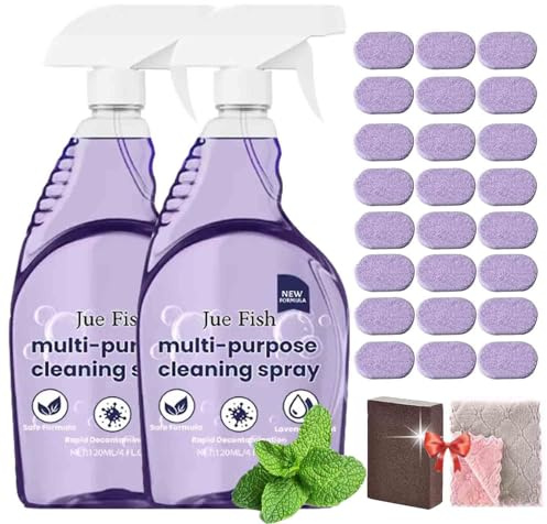 2Pcs Nuroclean Spray,All-Purpose Cleaning Spray With 24Pcs Concentrated Cleaning Tablets,Cleaner For Instant Stain Removal,Powerful Stubborn Stains Remover For Kitchen Grease Bathroom Toilets