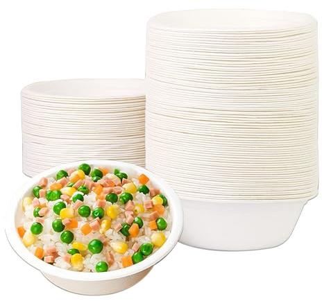 Cuencos de Cartón Desechables, 100 Piezas Cuencos Desechables Papel de Caña de Azúcar, 350 ml Bol Compostables para Fiestas, Vajilla Biodegradable, para Reuniones, Celebraciones(Blanco)