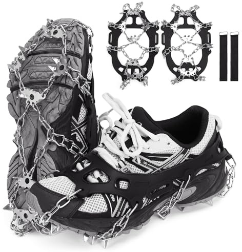 TOMSHOO Crampons Neige Chaussures, 24 Dents Antidérapant Crampons Neige et Glace, Traction Grips Crampon avec Chaîne pour Chaussures et Bottes, Sécurisés pour Randonnée, Pêche, Marche et Alpinisme