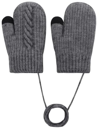 JIAHG Kinder Winterhandschuhe mit Touchscreen Funktion,Mädchen Handschuhe Fäustlinge,Jungen Winter Strickhandschuh Gloves mit schnur für 2-5 Jahre