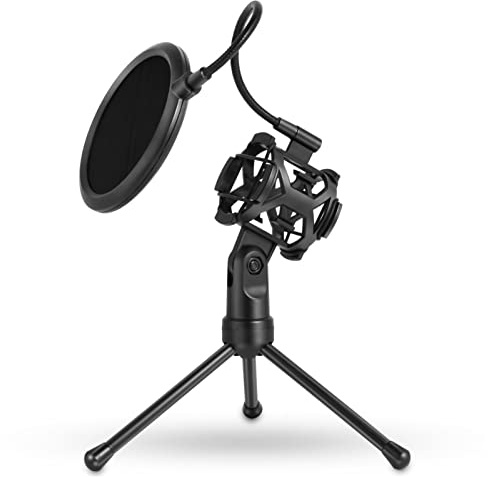Eujgoov Mikrofonstativ mit Verstellbarem Halter aus ABS-Material und Doppelten Scream-Pop-Filtern für Gesangsstudios und Schreibtische