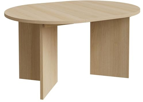 Selsey Ovaler Esstisch Ausziehbar – Runder Esstisch in Lindberg Eiche, 110–190x110 cm, Laminierte Platte, ABS-Kanten, 2 Verlängerungen, Kugelführung, Selbstmontage