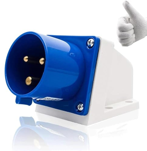 Blue IP44 Industrial Plug, 3 Pin 16A 220V Replacement Connector | 1Pc Replacement Industrial Plug with Assembly Gloves, IP44 Splashproof 16A 220V, Perfect for Caravan, Camping, Outdoor & I