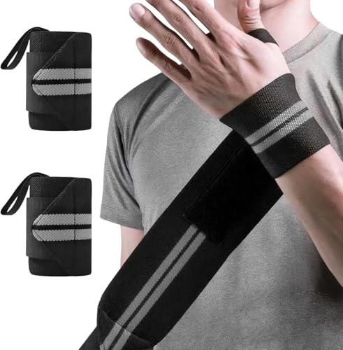 Uppsättning av 2 handledsbandage för styrketräning, fitness och styrketräning – justerbara handledsskydd, ventilerande, mycket elastisk handledsstöd för kvinnor och män – svart