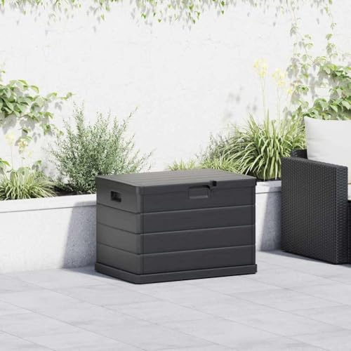 Ordellia Caja de almacenamiento de jardín antracita de plástico 77,5 x 54,5 x 53 cm con tapa y bisagra como caja de jardín, caja de almacenamiento, caja de cojín, caja para terraza, balcón, espacio