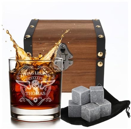 Whiskey Glas mit Gravur (Name & Datum) I Rockiges Totenkopf Design I Personalisiertes Whiskyglas für Männer & Motorradfahrer
