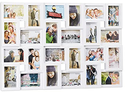 Relaxdays XXL Bilderrahmen Collagen für 24 Bilder in 10 x 15, Hoch- oder Querformat, Kunststoff, HxB 57 x 86 cm, weiß