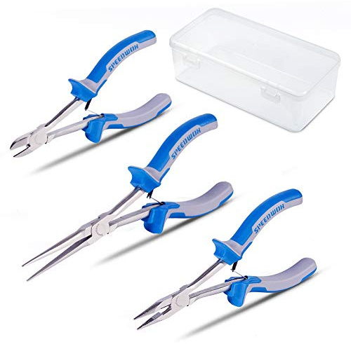 SPEEDWOX Needle Nose Pliers Set Mini Pliers Long Nose Set Diagonal Cutters 3 Pcs Precision Wire Cutters for Narrow Spaces High Leverage Hand Tools for Mechanical Work