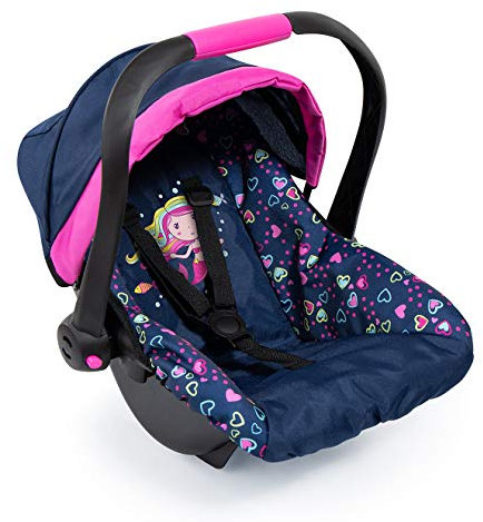 Bayer Design 67917AA Puppen-Autositz EasyGo, Puppenzubehör, passend zum Neo Vario Puppenwagen, mit Dach und Gurt, blau, pink, meerjungfrau mit Herzen, ‎45 x 34 x 38 cm