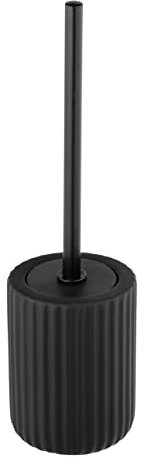 WENKO WC-Garnitur Mod. Belluno, aus Stabiler Keramik mit geriffelte Soft-Touch Oberfläche, hygienisch auswechselbarer Bürstenkopf, Schwarz, Ø 11,5 x 42 cm