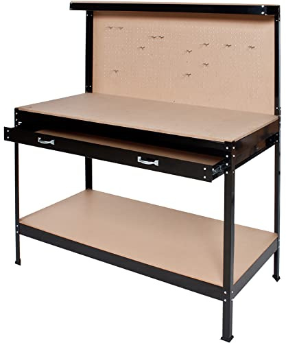 tectake® Etabli Atelier Garage 120 x 60 x 156 cm, Plan de Travail Clair et spacieux, Table Haute, Grand tiroir, étagère Pratique, Etabli avec Panneau Perforé, Rangement des Outils, Rangement Garage