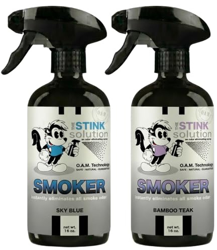 The Stink Solution Smoke Odor Eliminator Spray for Home, Car, Clothes, Hands, Hair, Wall & More Completely Neutralizes All Types of Smoke Odor Best Smoke Smell Remover Bamboo Teak 16oz & Sky Blue 16oz
