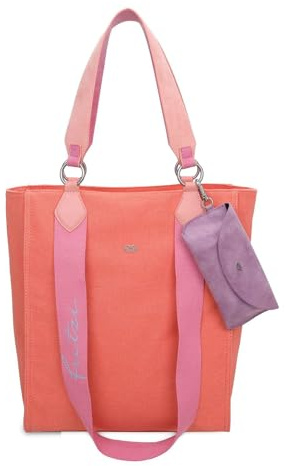 Fritzi Izzy02 Canvas Leo Shopper Baumwollmix Damen Handtasche Festival City Beach vegan mit abnehmbarem Brillenetui Leoprint 39 x 32 x 11 cm – Rosa, Grün