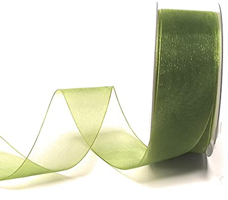 s.dekoda Schleifenband 50m x 40mm Olivgrün - Grün Organza Chiffon Geschenkband Organzaband [1350-112]