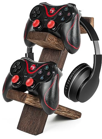 BEARUT Game Controller Holder Headset Stand 2-Tier Universal Controller Gaming PC Accessories Storage Rack Headphone Stand for Xbox Series PS5 PS4 by Wood