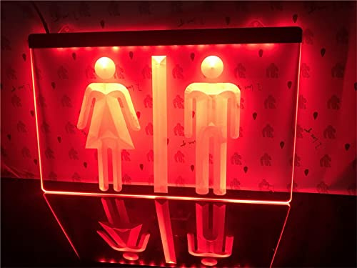 KEYQEEN Toilette Insegna al Neon a LED, Bagno Unisex Decorazione della Parete del Bagno RGB luci al Neon con oscuramento remoto Indicatore di Segnale Luminoso USB,30x20cm