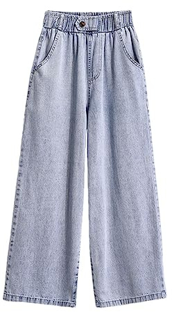 Ownwfeat Jeans Femme Taille Haute Élastique Jeans Larges Taille Plus Blue XXL