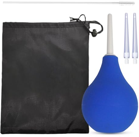 SKHAOVS Enema Bulb Douche Comfortable Silicone Enema Kit for Men Women, Reusable Douche Kit with 2 X Reusable Silicone Slim Nozzle and 1 X Cleaning Brush,160 ML Rubber Washing Cleaning Kit (Blue)