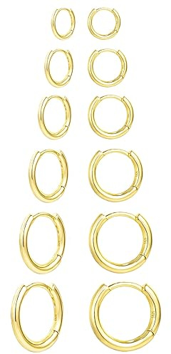 KISSPAT Juego de pendientes de aro para mujer, pendientes de aro pequeños Huggie hipoalergénicos para cartílago, pendientes de aro gruesos de oro para múltiples agujeros de oreja | Pendientes Aro Oro Plata Multiset Clásicos Ligeros Elegantes Minimalistas Apilables Circonio Regalo Mujer Hipoalergénicos