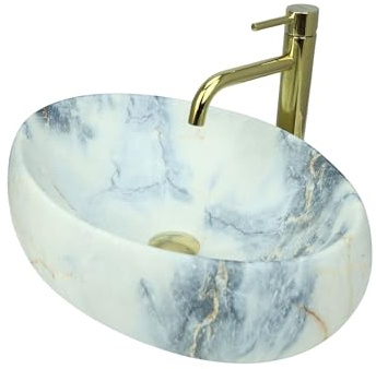GTM Design Aufsatzwaschbecken Matt Modern Waschbecken ohne Hahnloch - Elegant Aufsatzwaschbecken Oval für Badezimmer und Gäste WC - nur Bad Waschbecken - Modell 2