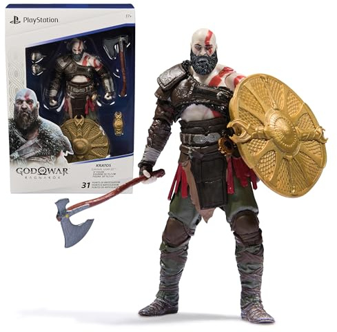 PlayStation God of War Ragnarök, 6” Kratos Action Figure with 5 Accessories, The Shapes Collection, for PS5 Fans & Collectors Ages 17+