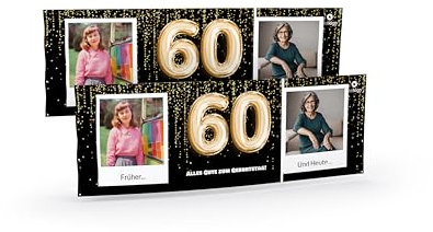 Banner zum 60. Geburtstag selbst gestalten (50cm x 150cm) Personalisierter Geburtstagsbanner für Mann und Frau mit Bildern und Texten I Deko Fahne
