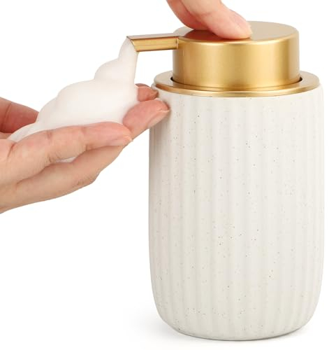 Segbeauty Seifenspender Schaum, 320ml Pumpspender, Seifenspender Weiß Keramik, Shampoo Spender mit Schaumpumpe, Schaumflasche Nachfüllbarer, Modern