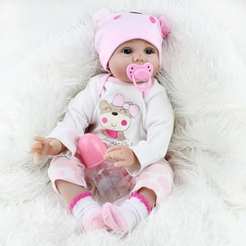 LKBOBIR Bambole Reborn Femmina 22 Pollici Realistic Vinile Silicone Morbido 55cm Reborn Babys Dolls Ragazzi e Ragazze Bambini Giocattoli bambole reborn in silicone Regali di Natale Adatto per 3 anni +