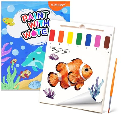 YPLUS Magisches Wassermalbuch für Kinder ab 2, Ozean | Messfrei mit Wasserpinsel, Wiederverwendbar, Reisespielzeug Geschenk ab 2