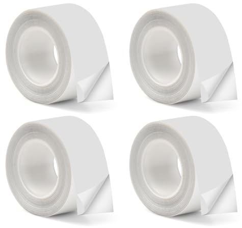 4 Rollen Etikettenband, 16mm x 4m, Selbstklebende, Thermo-Etikettenband Kompatibel L1/Q1/E1, Wasserfeste Etiketten Geeignet für Drucken Barcode, Name, Datum, Preis (Weiß)
