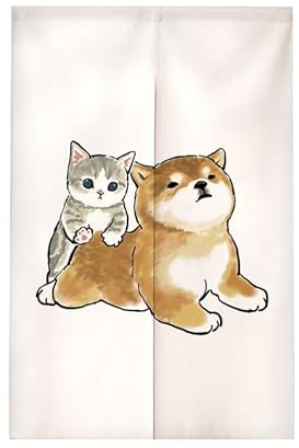 tür Vorhang 2x42.5x150cm Hund und Katze Room Divider,Japanese Style Door Curtain Restaurant Entrance Hanging,Half Curtain Decorative Curtains,Küche Shop Tür Halber Vorhang
