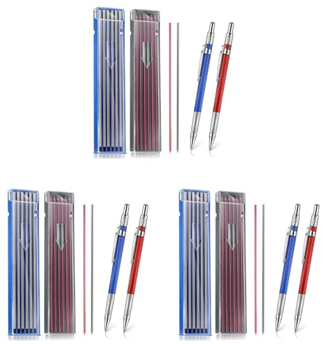 Ronlok 6 Stück Welders Bleistift mit 72 Stück 2 mm Minen Druckbleistift mit Eingebautem Spitzer Zimmermannsbleistifte