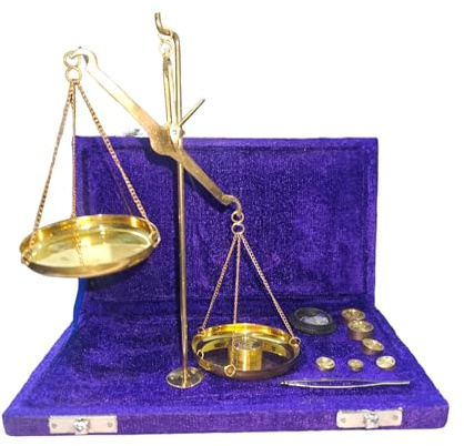 BRACOP® Messingwaage mit Samtbox Präzisionswaage von Tarazu Standardgewichte Aufbewahrungsbox Edelsteinwaage handgefertigte dekorative Box Messing-Schmuckgewichte