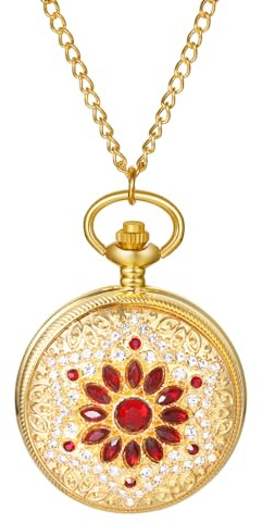 JewelryWe Taschenuhr Damen Elegant Lebensbaum/Schädel/Schmetterling/Engel Mädchen Analog Quarz Uhr mit Halskette Kette Pocket Watch Geschenk Rosegold