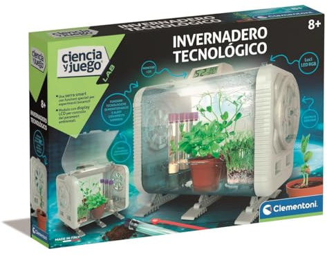 Clementoni - Invernadero Tecnológico - Juego de Botánica para Niños - Experimenta con la jardineria y la Ciencia - Control de Temperatura Humedad y Luz - Pantalla LCD - A Partir de 8 Años - 55562