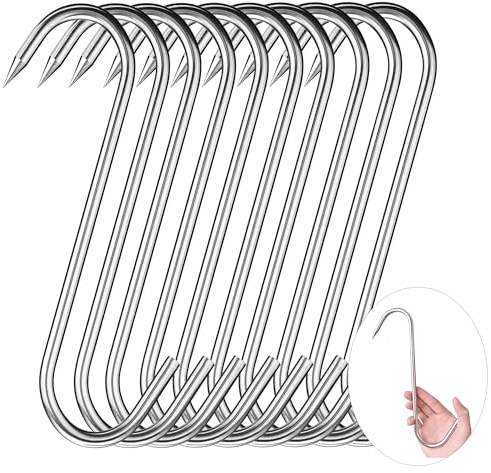 Alele 10 Inch Meat Hook Heavy Duty Stainless Steel Butcher Hooks for Hanging Beef,10 Pack